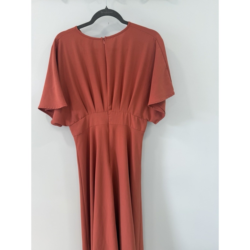 Shein Burnt Orange Maxi Dress Ruched Back Flare Sleeve Boho Style Size 6 Flowy - Picture 5 of 9